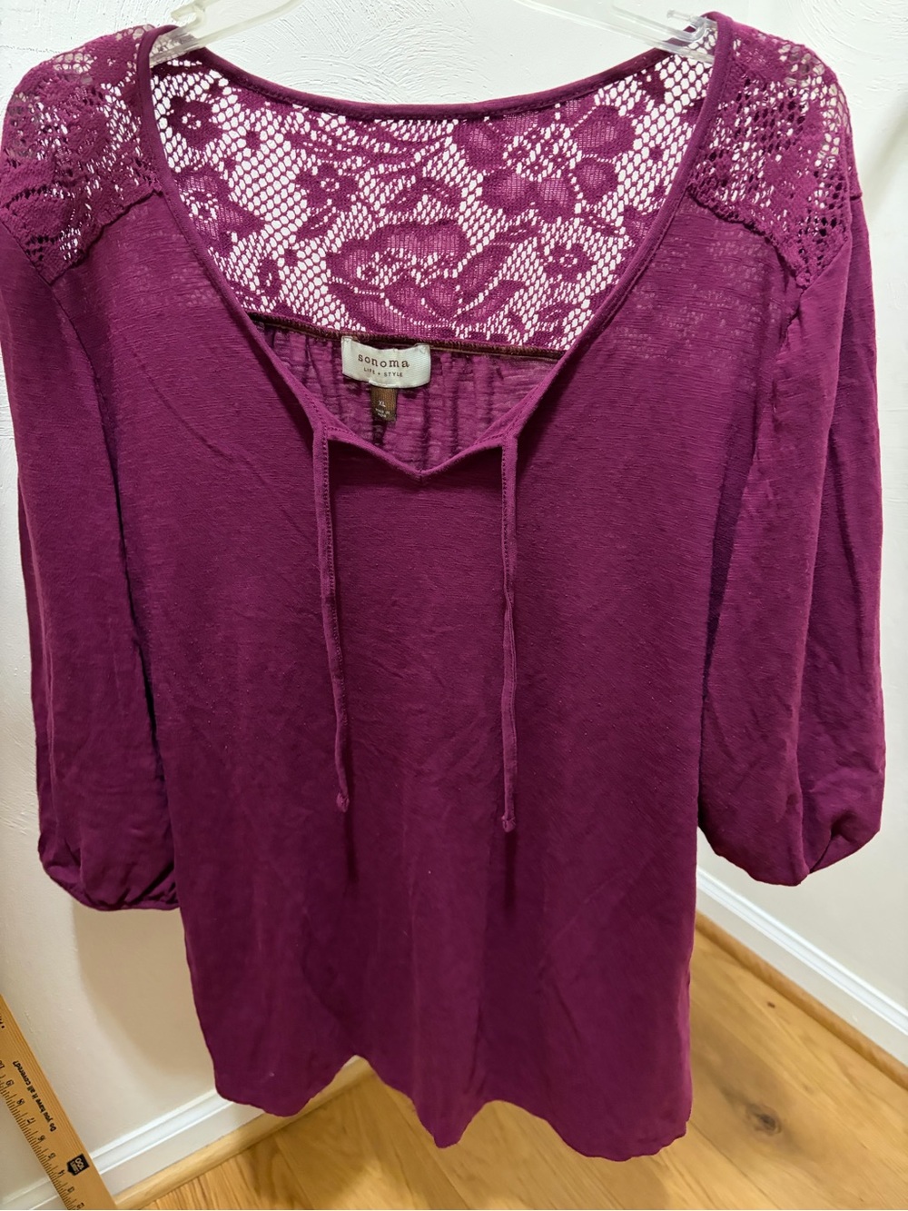 Sonoma Plum Lace-Yoke Tie-Neck Tunic
